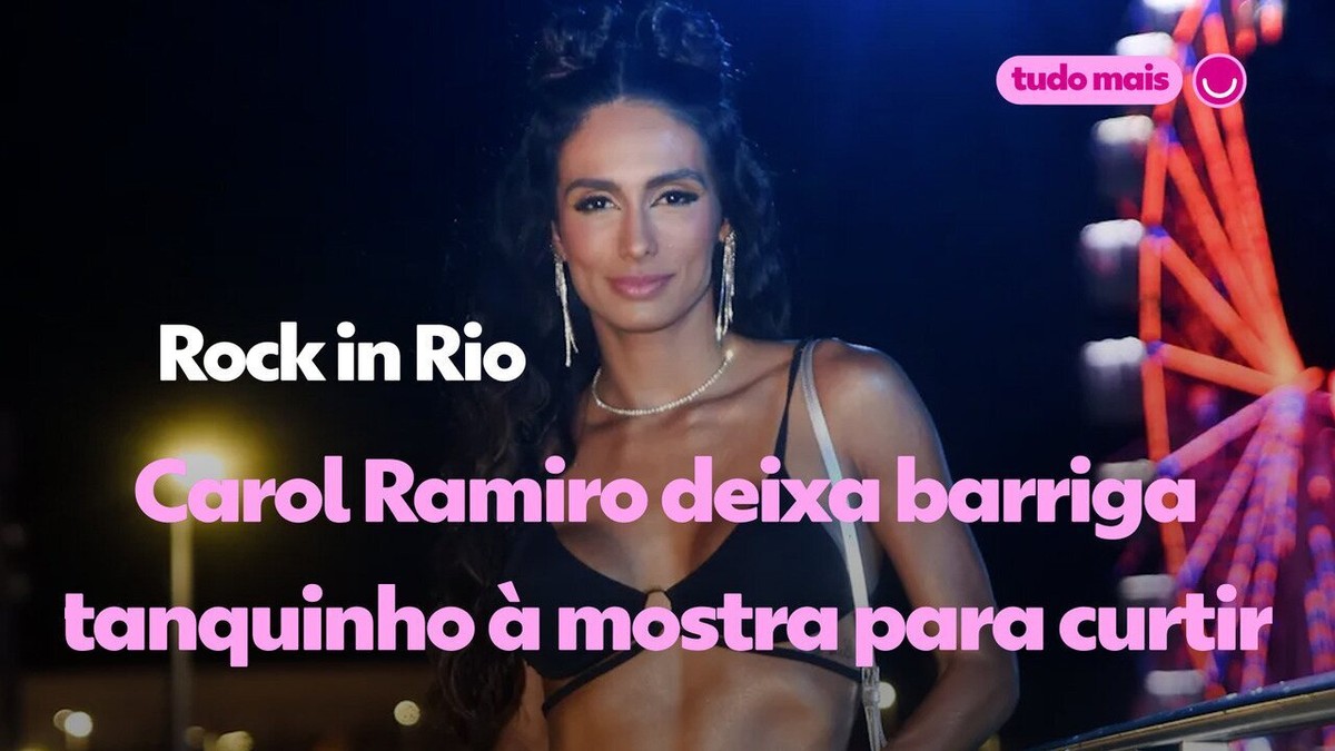 Carol Ramiro deixa barriga tanquinho à mostra para curtir dia do metal