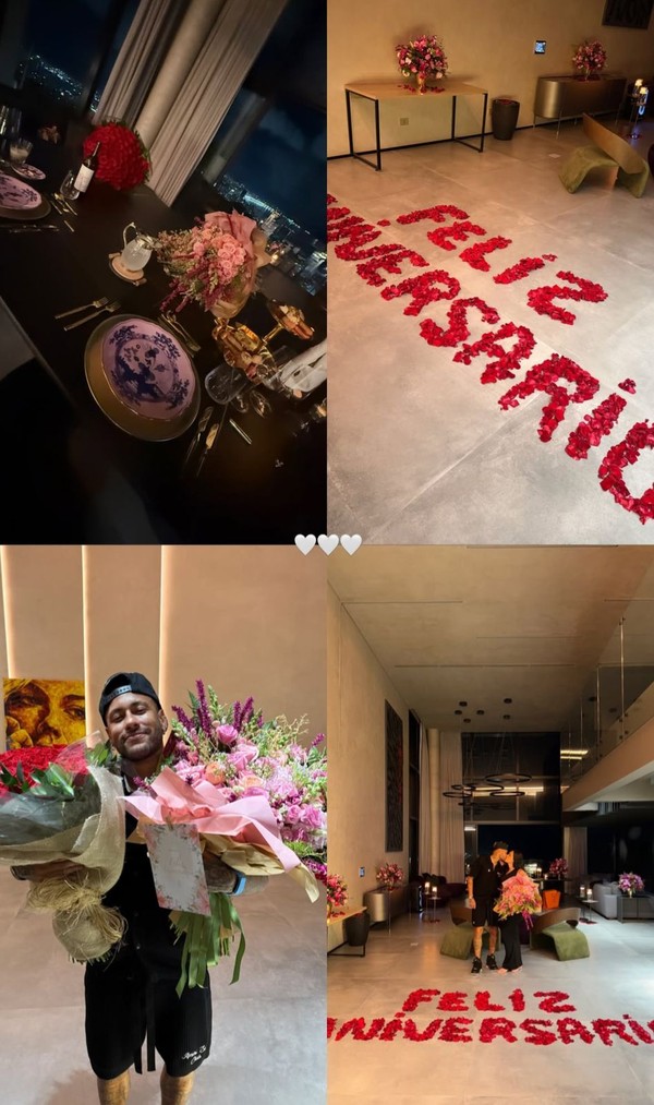Bruna Biancardi ganha 'feliz aniversário' com pétalas de rosas de Neymar — Foto: Reprodução/Instagram