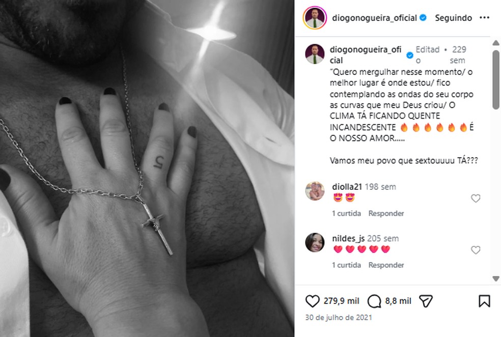 Diogo Nogueira e Paolla Oliveira no início do namoro — Foto: Reprodução do Instagram