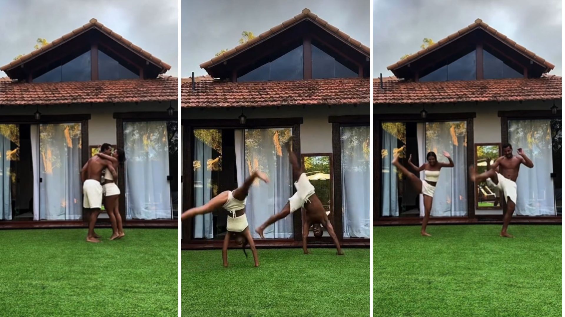 Mell Muzzillo e Marcello Melo Jr. surgem jogando capoeira e encantam fãs