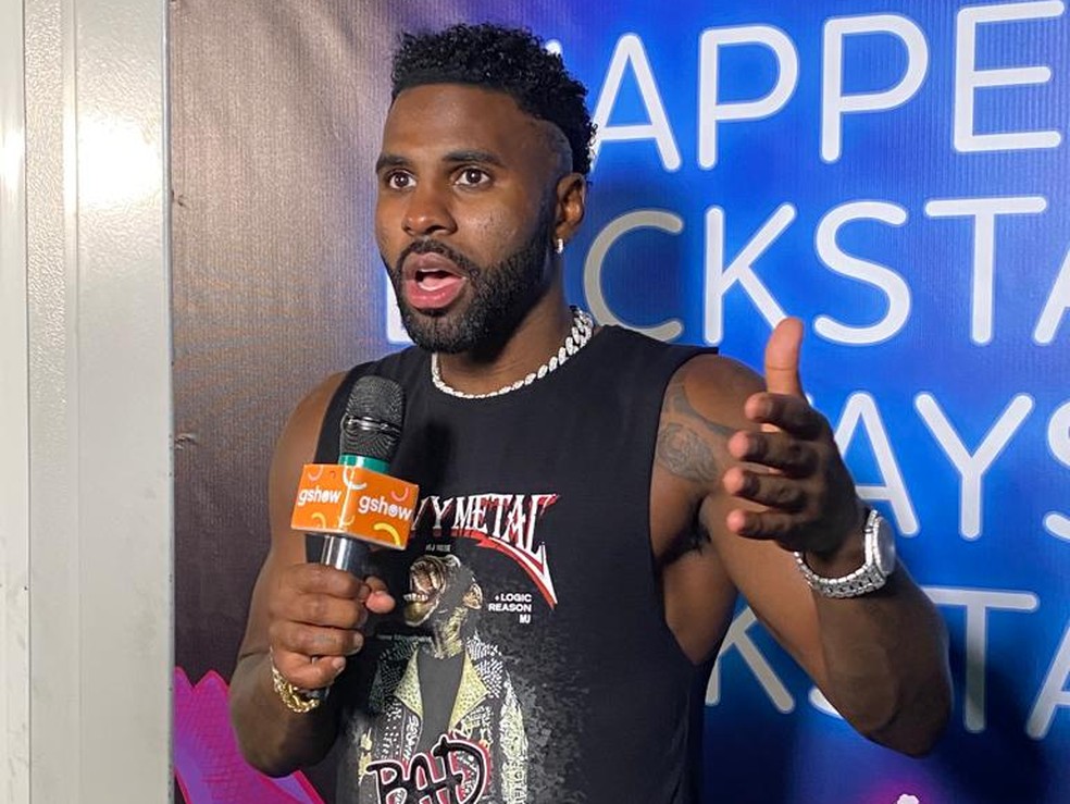 Jason Derulo festeja sucesso em apresentação no Rock in Rio, em 2022 — Foto: gshow