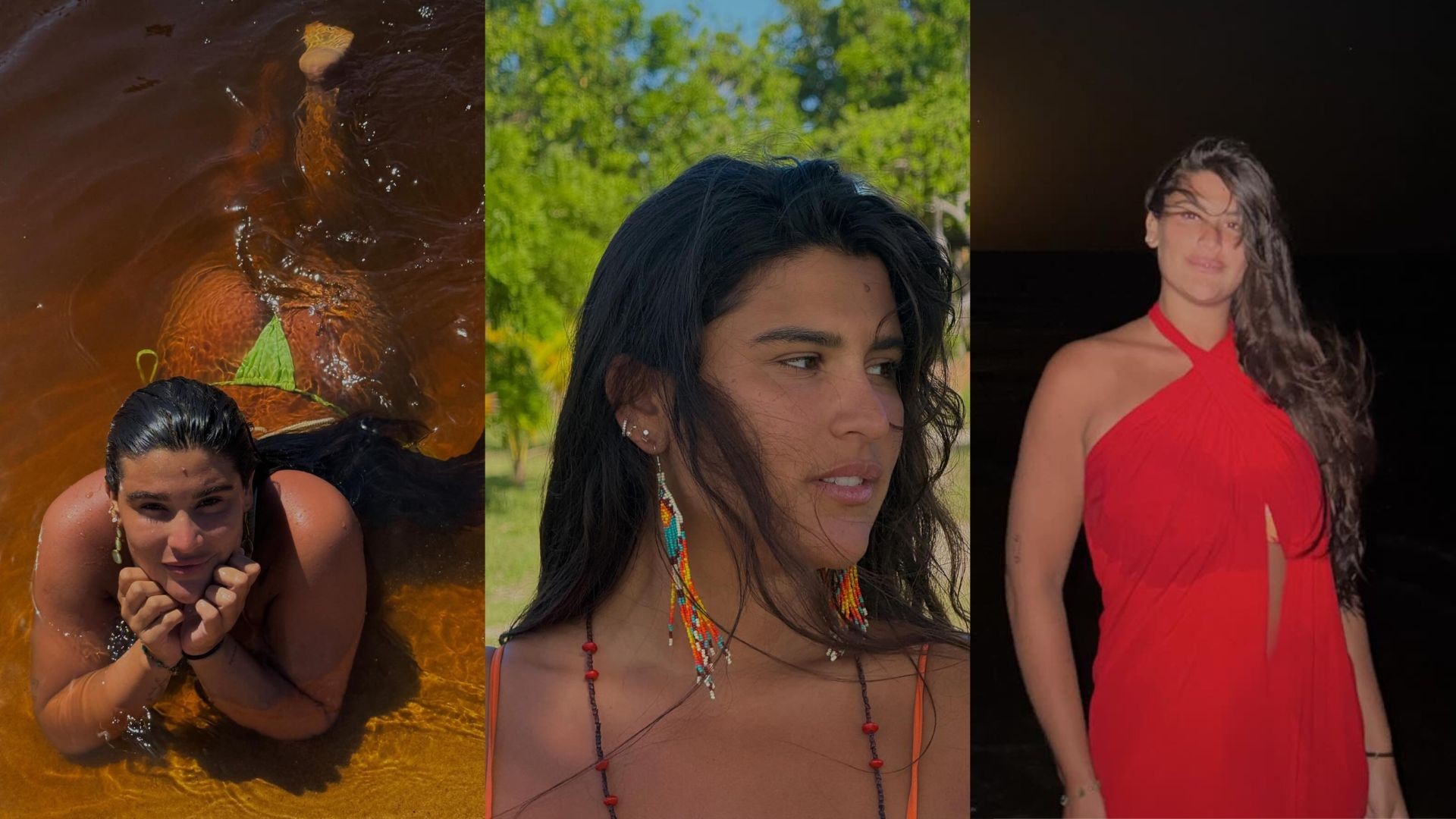 Giulia Costa compartilha cliques na Bahia tomando banho de rio
