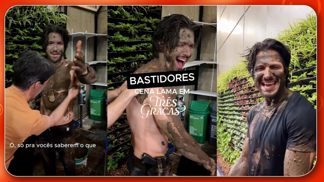 Três Graças: Romulo Estrela mostra bastidores de gravação com lama