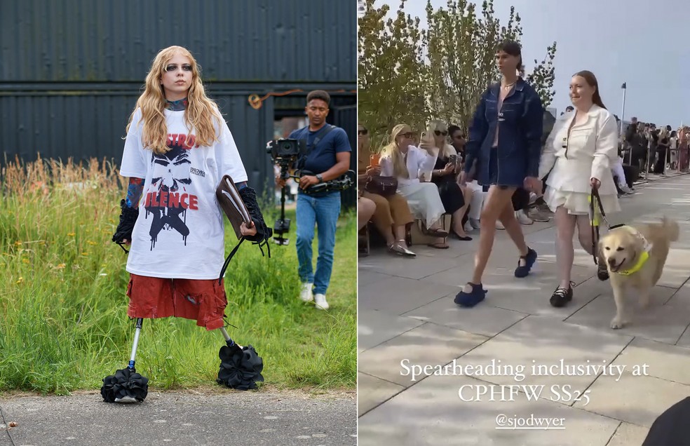 Desfile das marcas Fine Chaos e Sinead O’Dwyer, em Copenhagen, têm modelos PcD — Foto: James Cochrane/Reprodução/Instagram