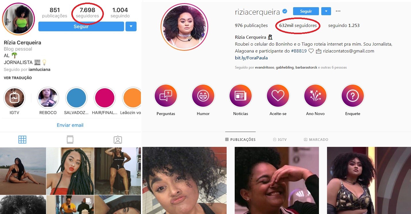 Rízia, do BBB19, ganha 625 mil seguidores em rede social | Gshow