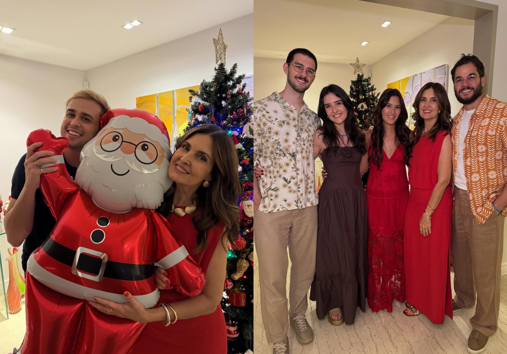 Fátima Bernardes abre o álbum de sua comemoração natalina ao lado dos trigêmeos e do namorado