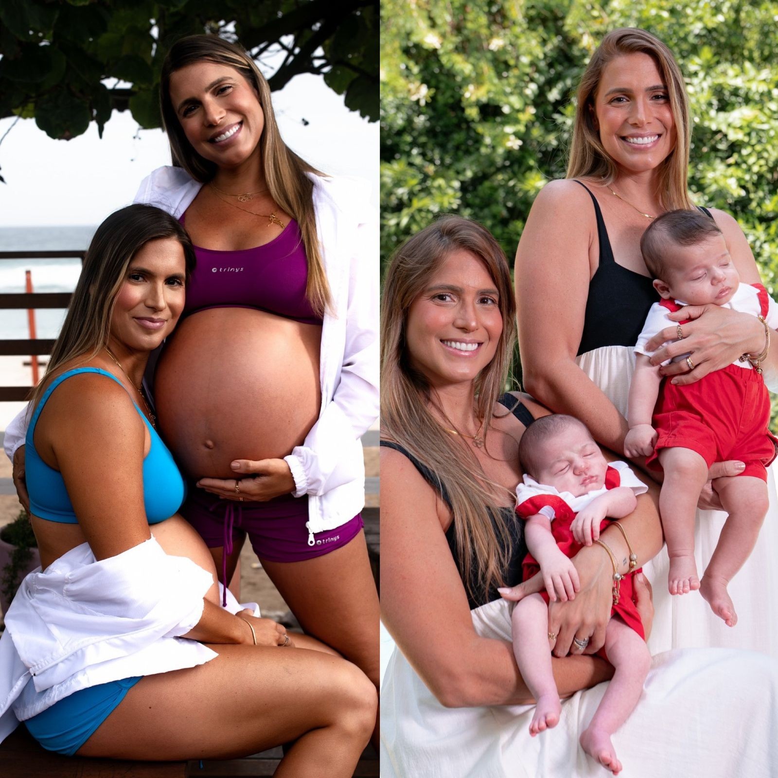 Bia e Branca Feres reproduzem fotos de grávidas com seus bebês no colo; veja antes e depois