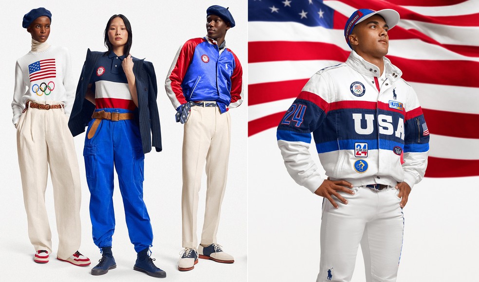 Uniformes cerimoniais dos Estados Unidos, criados pelo estilista Ralph Lauren — Foto: Reprodução/Instagram