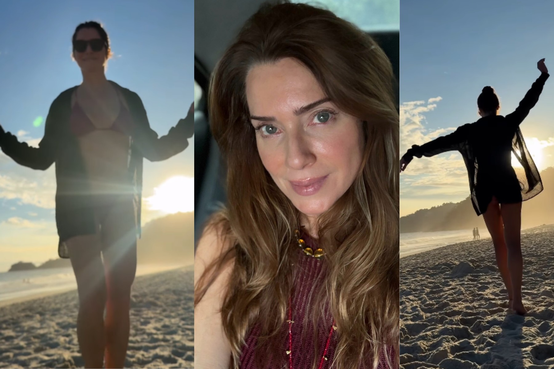 Letícia Spiller samba na praia diante do pôr do sol: 'Entrando no clima do Réveillon'