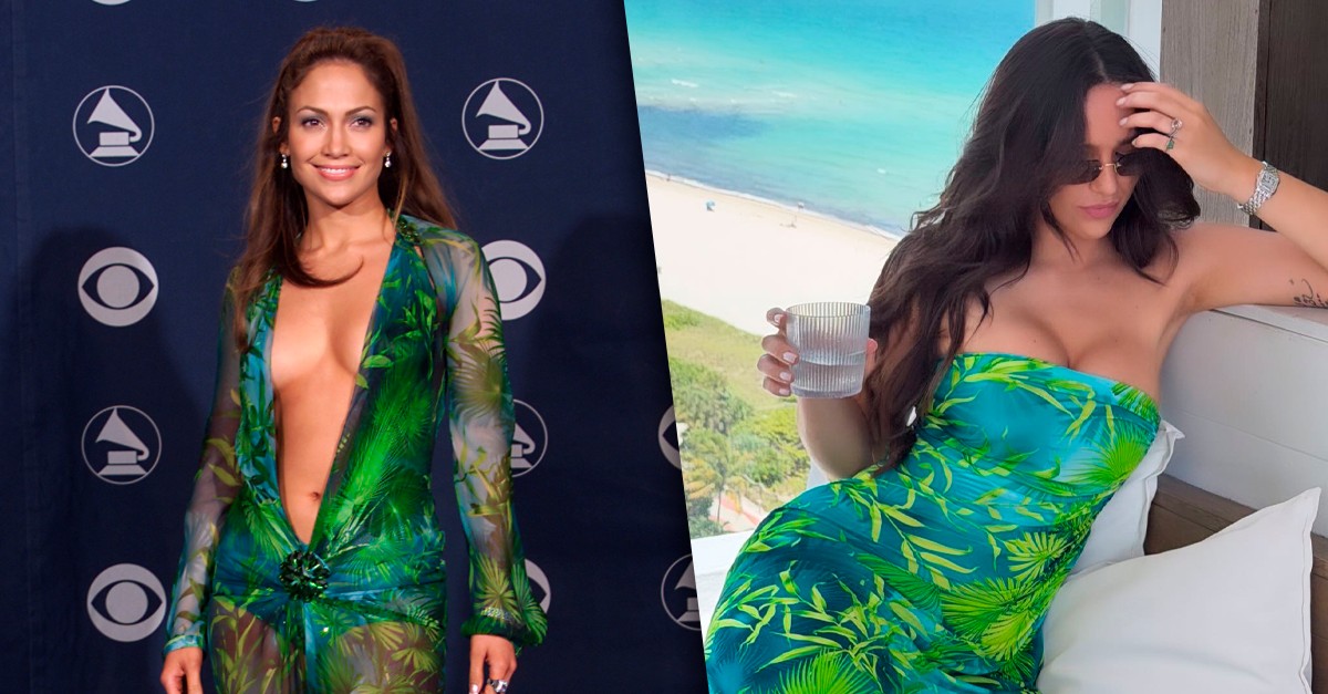 Rafa Kalimann aposta em vestido de grife que lembra look eternizado por Jennifer Lopez