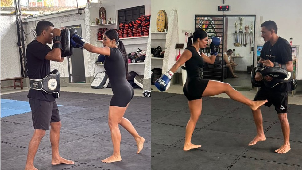 Marciele treinando boxe — Foto: gshow