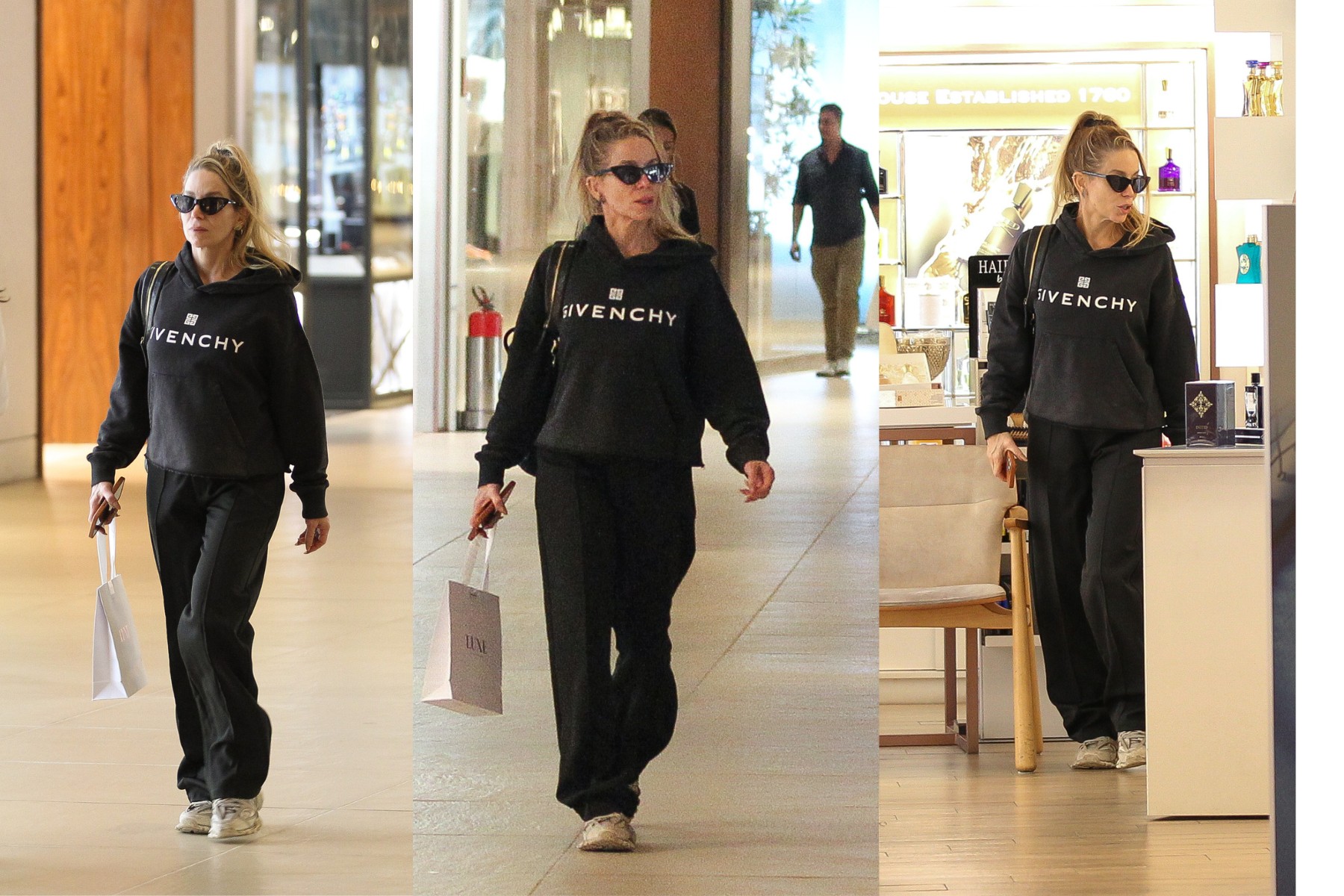 Danielle Winits passeia por shopping usando moletom de grife, que custa R$ 6 mil