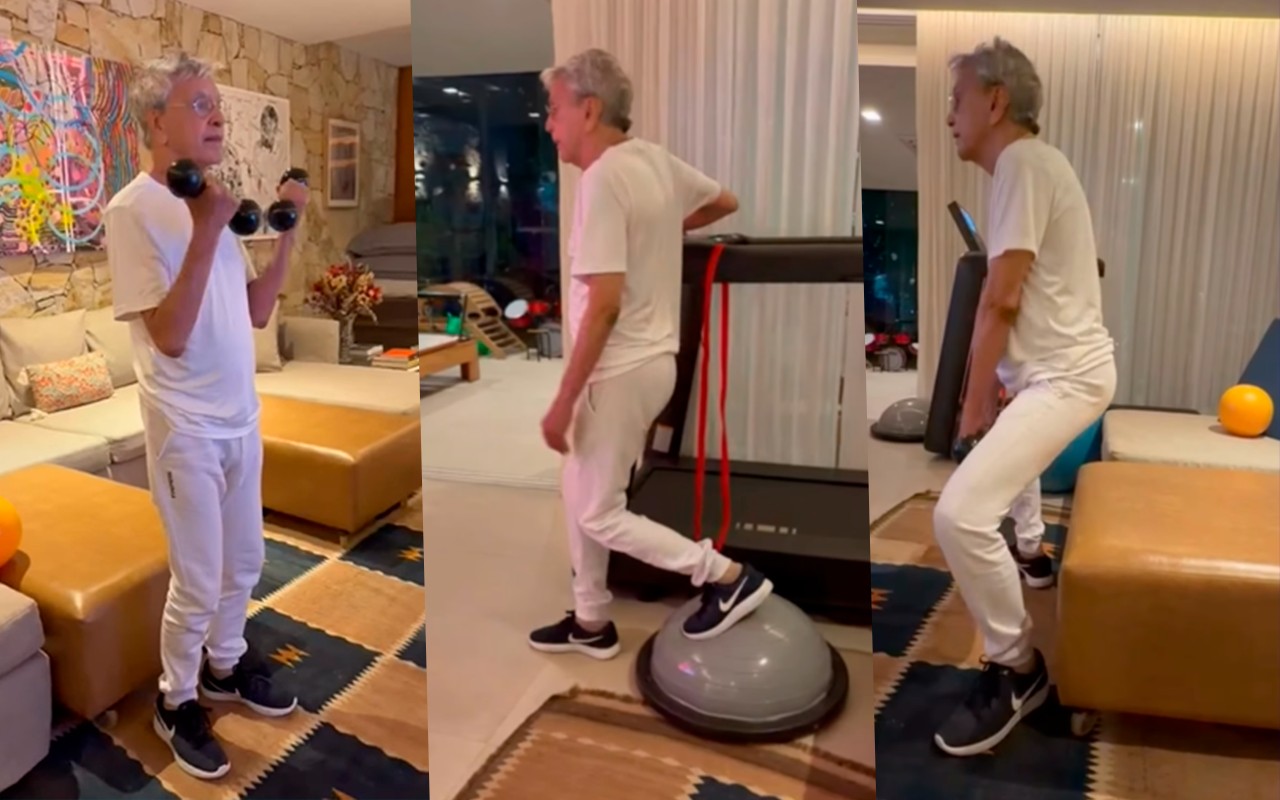 Caetano Veloso se exercita com peso e mostra treino: 'Sem descanso no feriado'