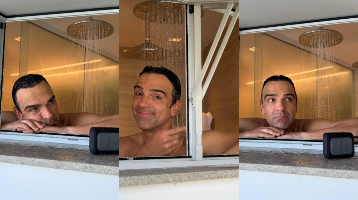 Tadeu Schmidt compartilha vídeo assistindo ao BBB 26: 'Banho com a caixinha de som ligada'