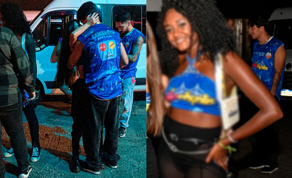 Thais Braz e Pe Lu se beijam em festa — Foto: Agnews