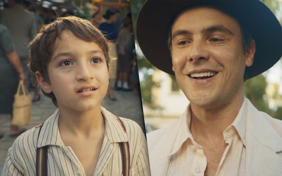 Candinho (Sergio Guizé) e Samir (Davi Malizia) ficam frente a frente em Êta Mundo Melhor! — Foto: Globo