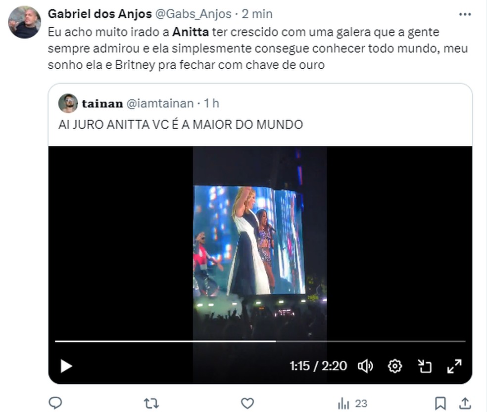 Anitta se apresenta com Kylie Minogue durante festival em Londres — Foto: Reprodução