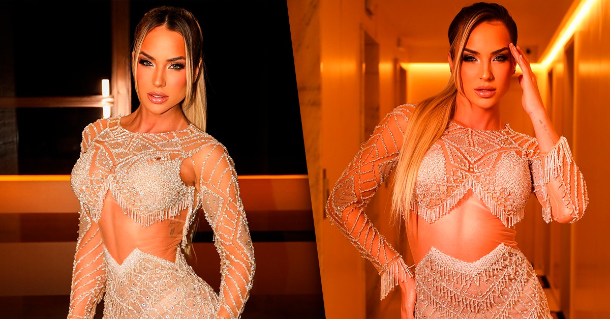 Gabi Martins ousa com vestido brilhante para 1º ensaio na Vila Isabel
