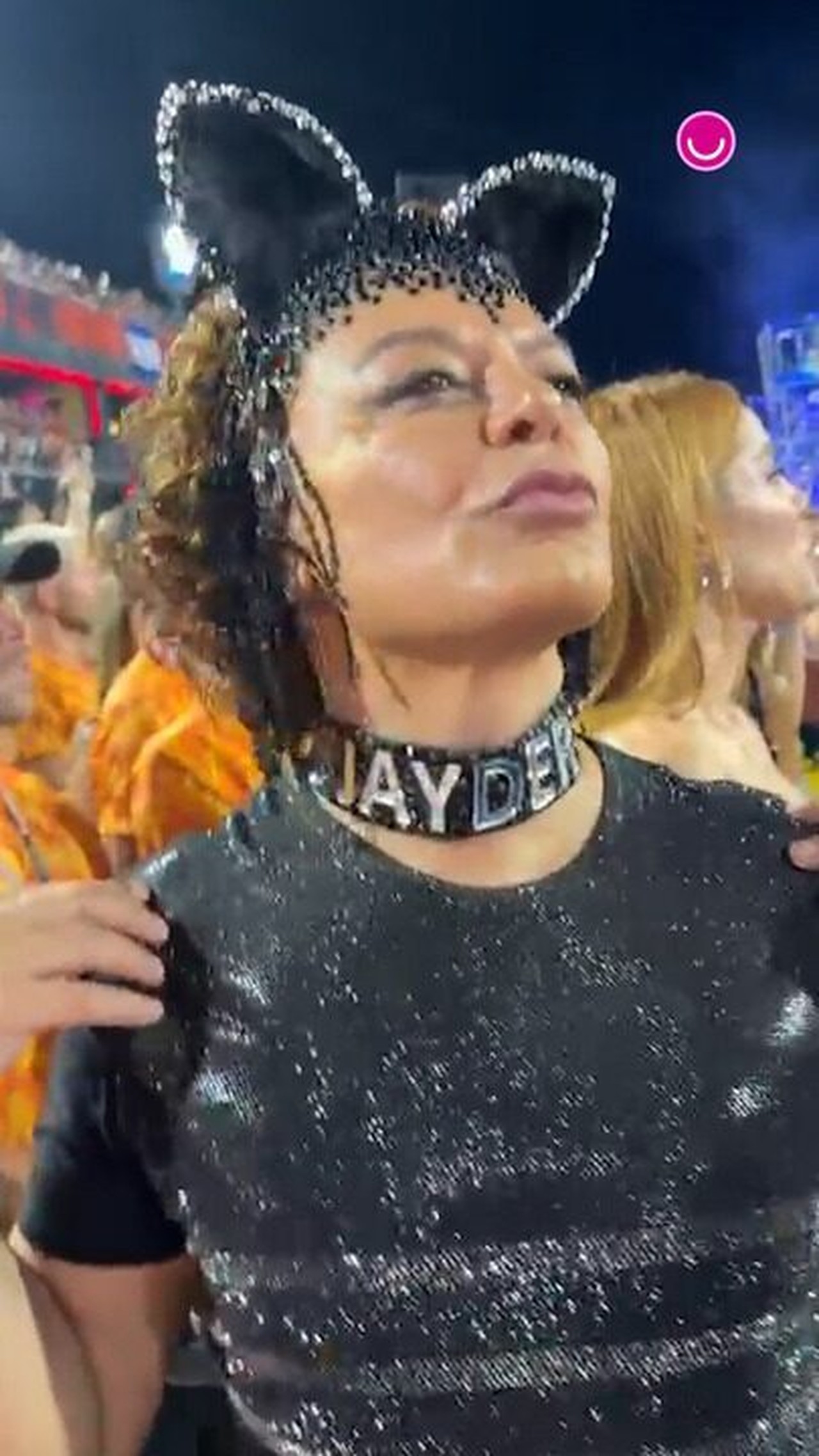 David Brazil reproduz coleira de Virginia e homenageia presidente de honra da Grande Rio