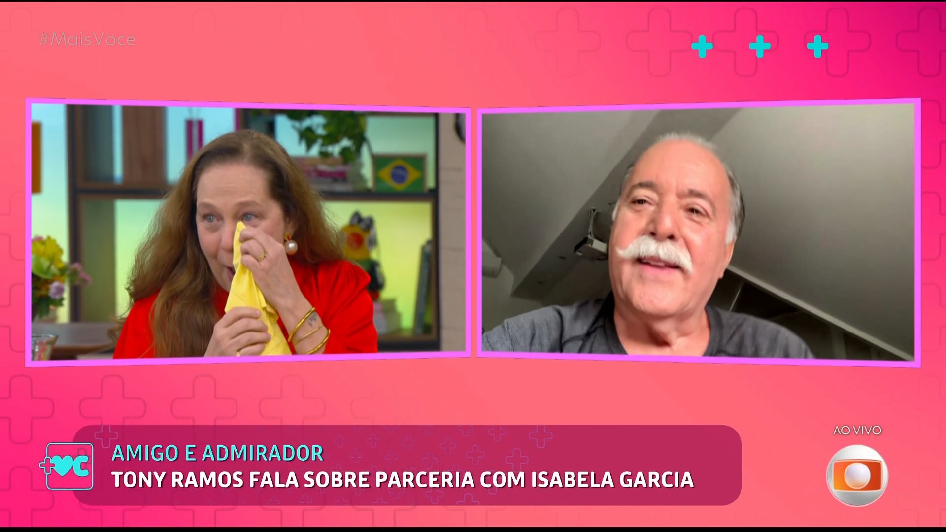 Tony Ramos e Isabela Garcia durante homenagem na TV