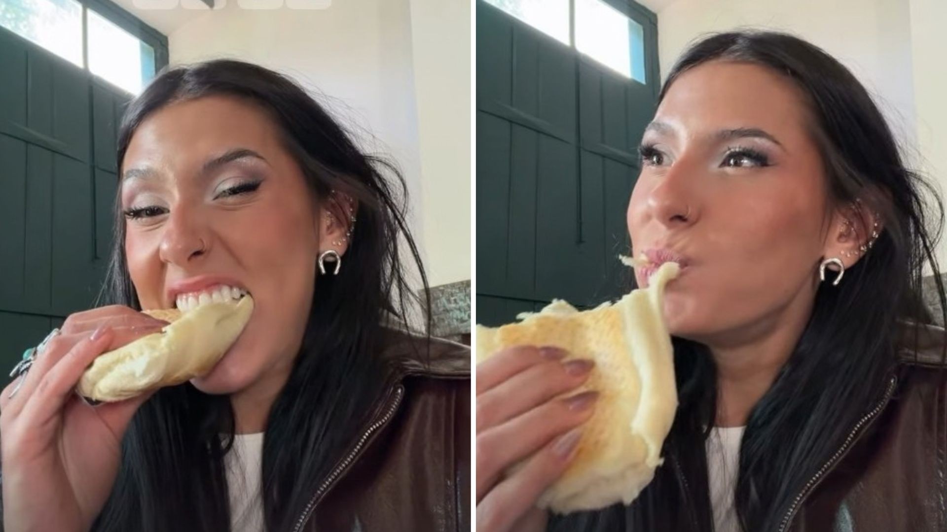 Ana Castela comendo pão francês em padaria após show