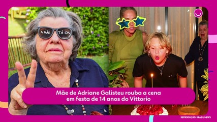 Mãe de Adriane Galisteu rouba a cena em festa de 14 anos do Vittorio