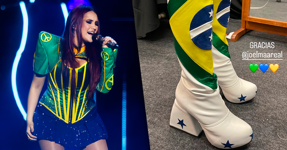 Foto: Dulce María usa acessório em homenagem ao Brasil em show