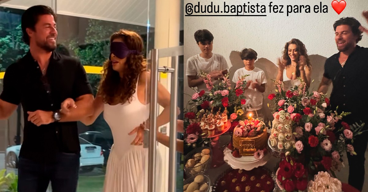 Juliana Paes ganha festa surpresa do marido, Dudu Baptista, em comemoração aos 47 anos