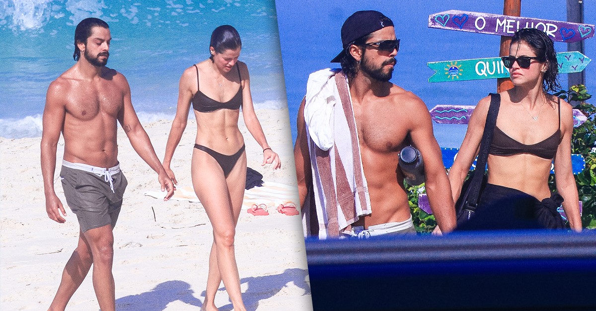 Agatha Moreira e Rodrigo Simas se refrescam em praia do Rio