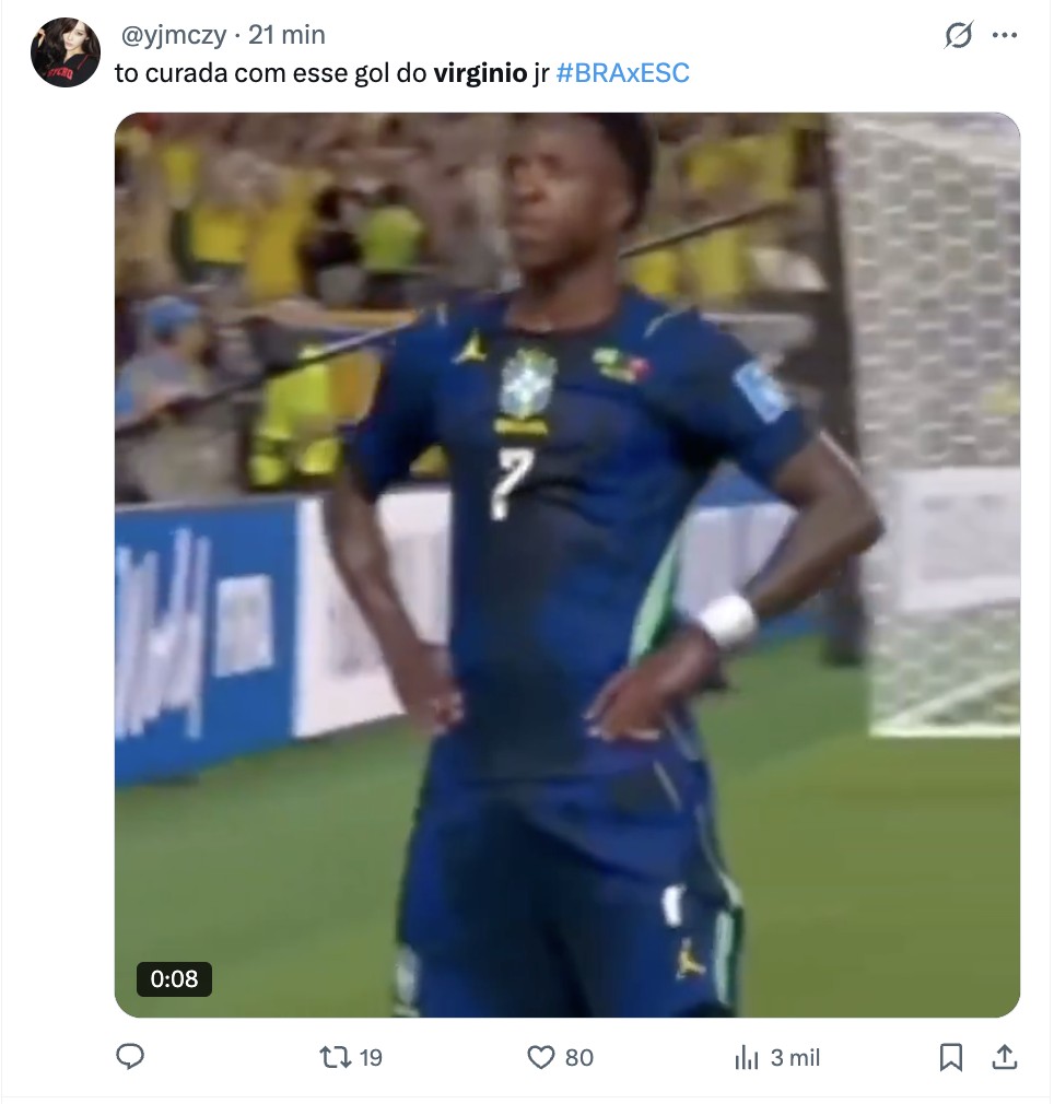 Web menciona Virginia para ser referir a gol de Vini Jr.: 'Gol do Virginio Jr.'