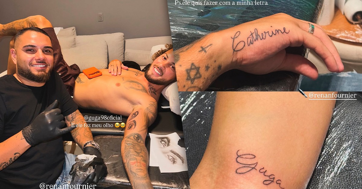 Guga, jogador do Fluminense, e Catherine Bascoy tatuam nome um do outro 2 meses após início de namoro