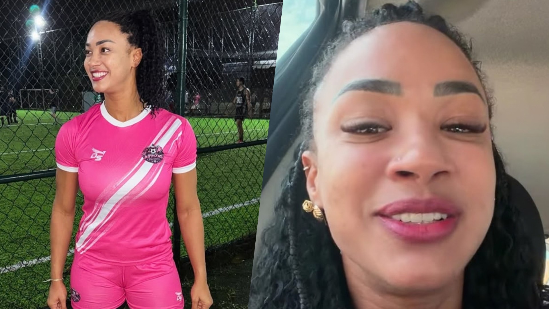 Aline Patriarca jogando futebol em partida beneficente