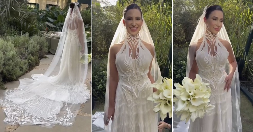 Primeiro vestido de noiva feito com impressora 3D levou 600 horas para ficar pronto — Foto: Reprodução/Instagram