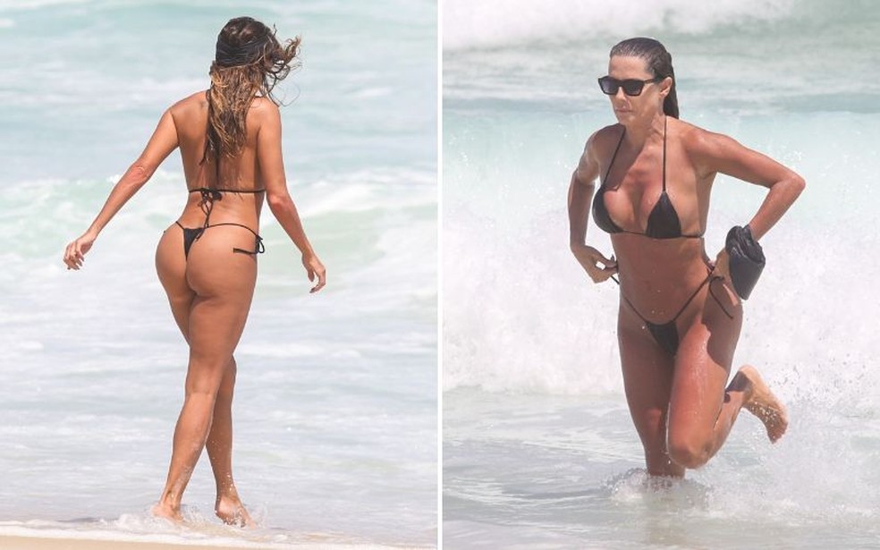 Deborah Secco na praia, em janeiro  Foto: Agnews