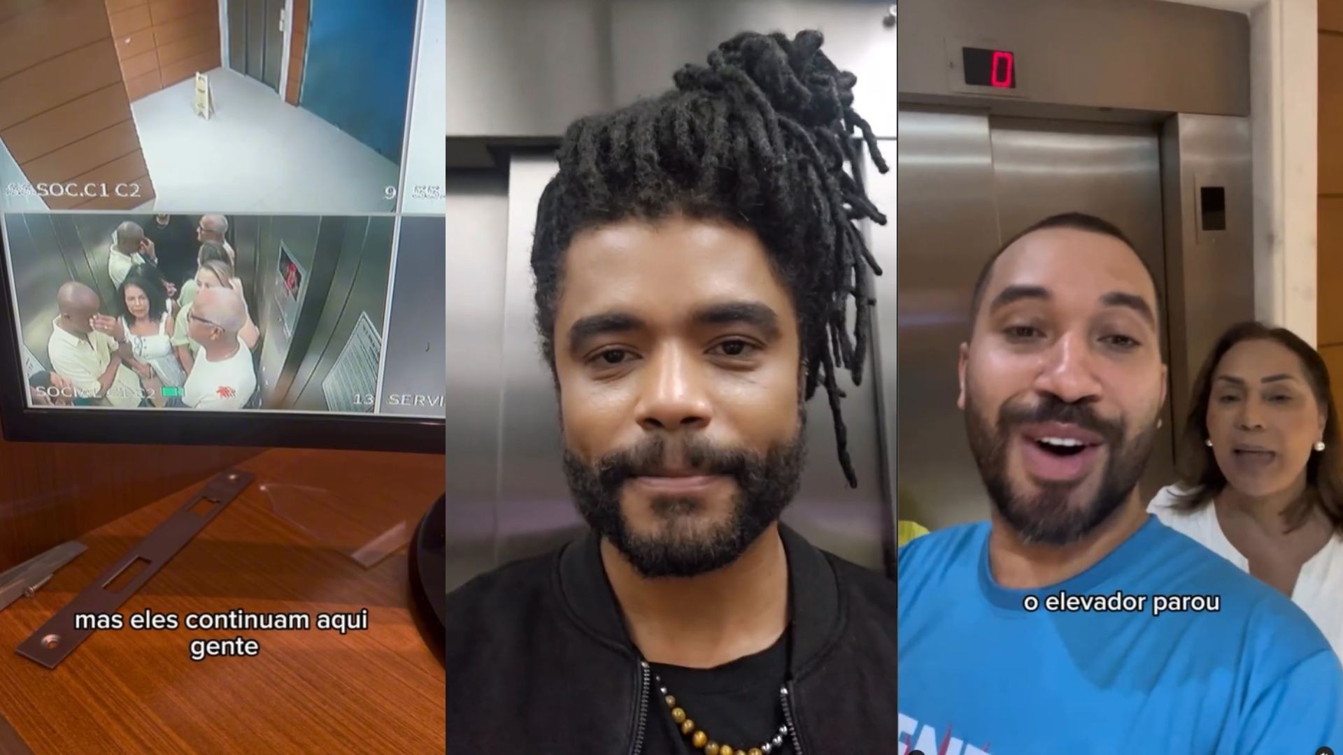 Diogo Almeida e Vilma ficam presos em elevador, e Gil do Vigor narra resgate: 'Fazendo um sarau'