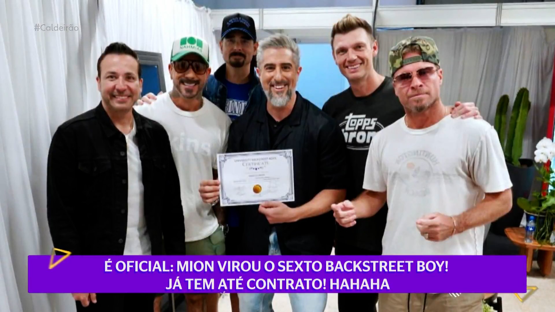 Backstreet Boys comentam vida com filhos e nomeiam Marcos Mion como ‘sexto membro’ do grupo