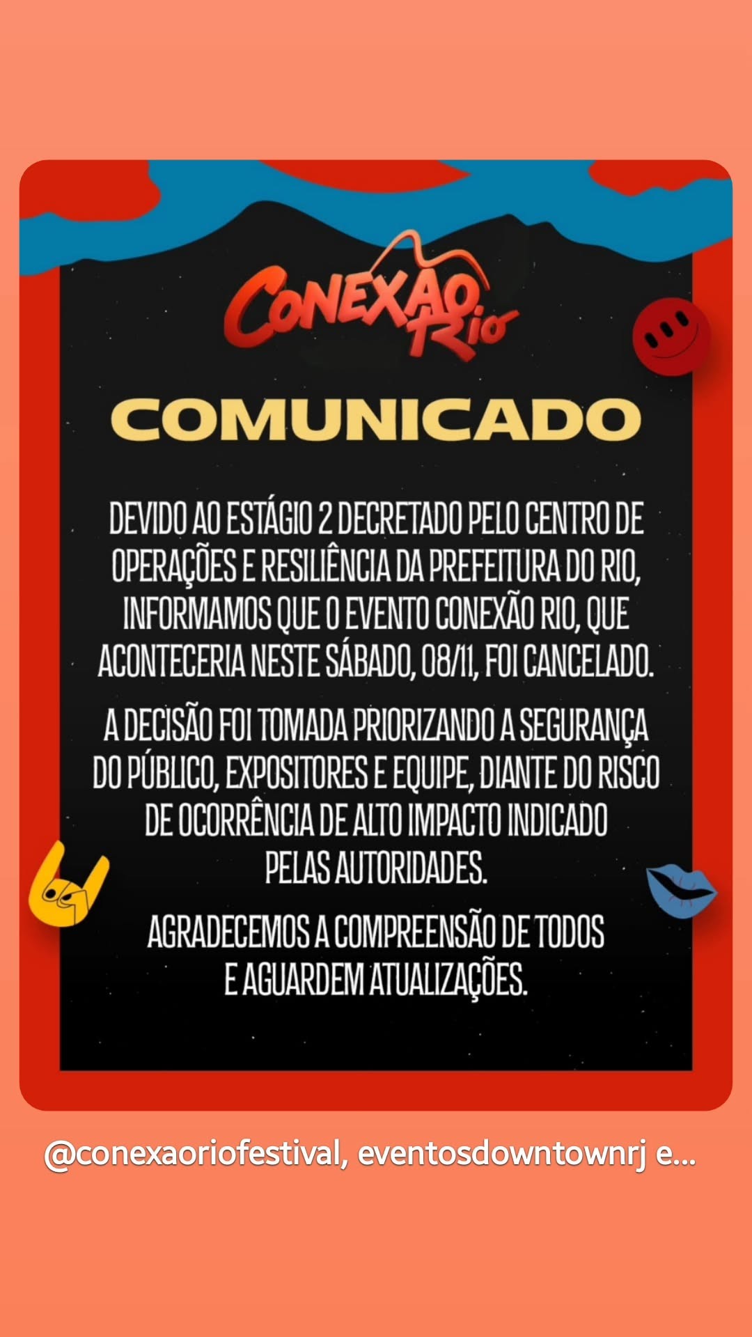 Conexão Rio cancela apresentações pela cidade estar no estágio 2 de chuvas e ventos fortes