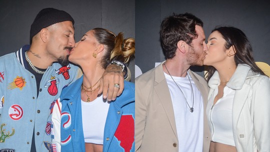Ex-BBB's beijam muito em evento de basquete em São Paulo