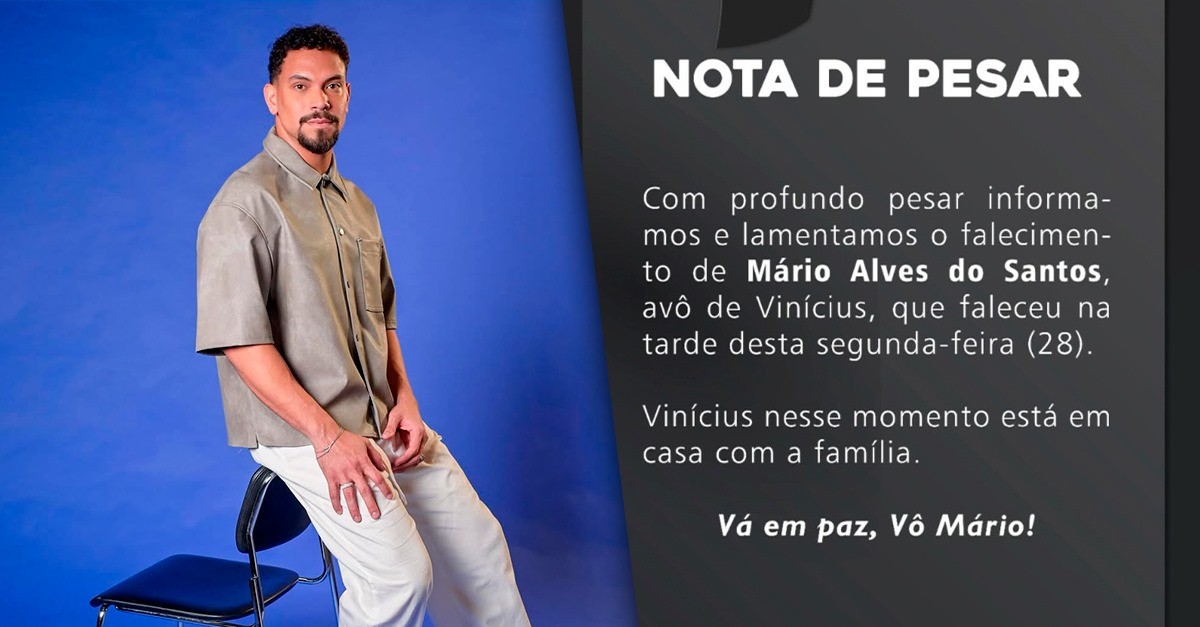 Vinícius, do BBB 25, lamenta a morte do avô: 'Vá em paz'