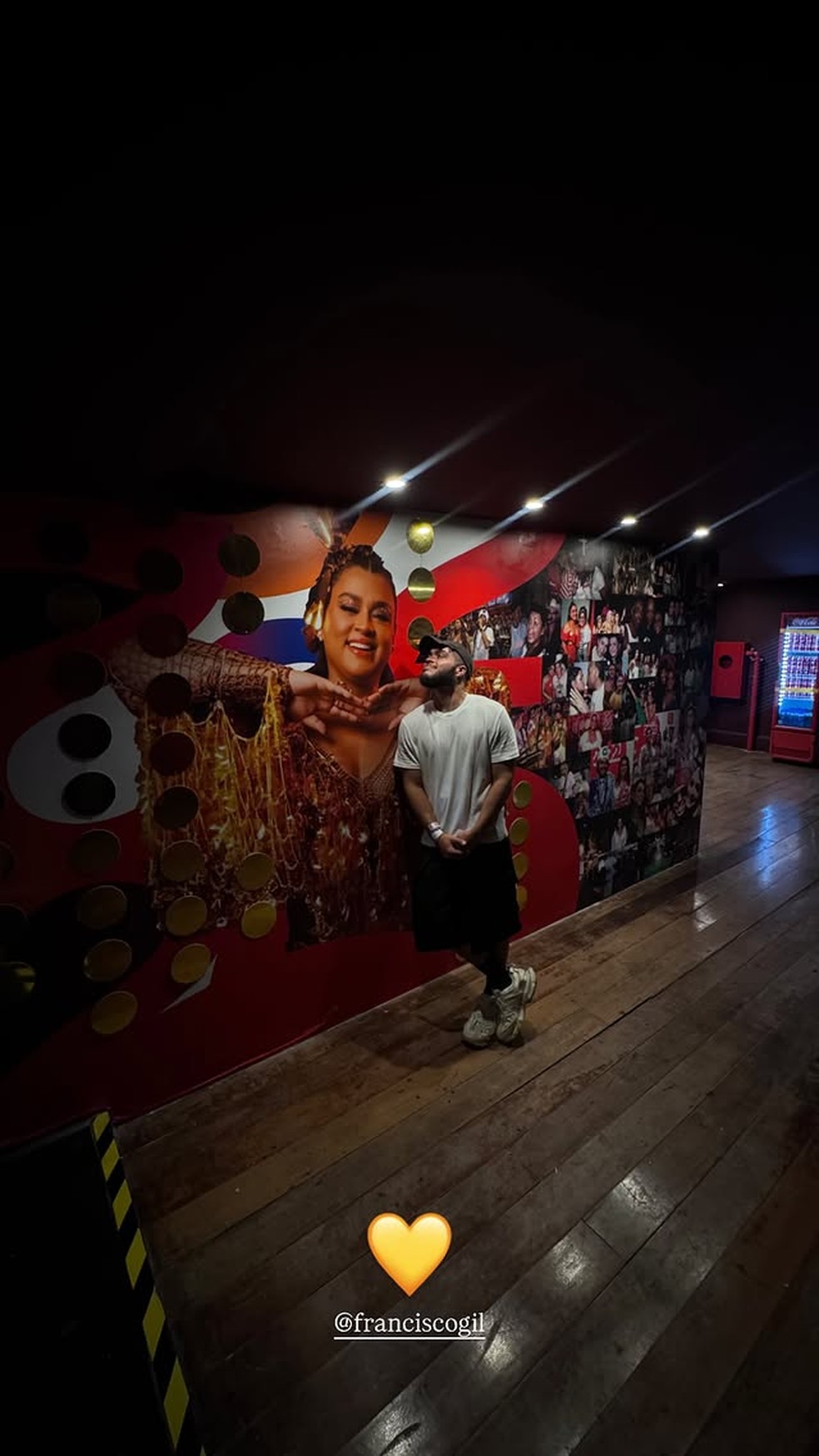 Francisco Gil posa em poster da mãe, Preta, no primeiro Carnaval sem ela — Foto: Reprodução/Instagram