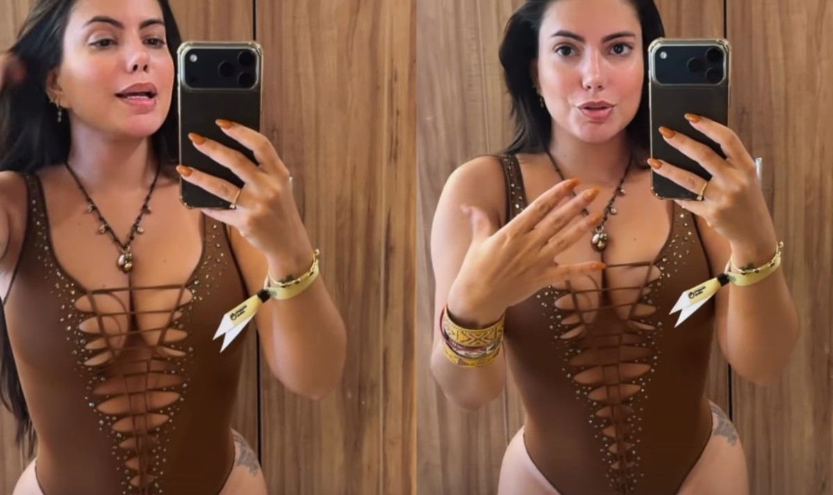 Fernanda Bande aposta em look com maiô cavado e decote profundo para Festival da Cunhã