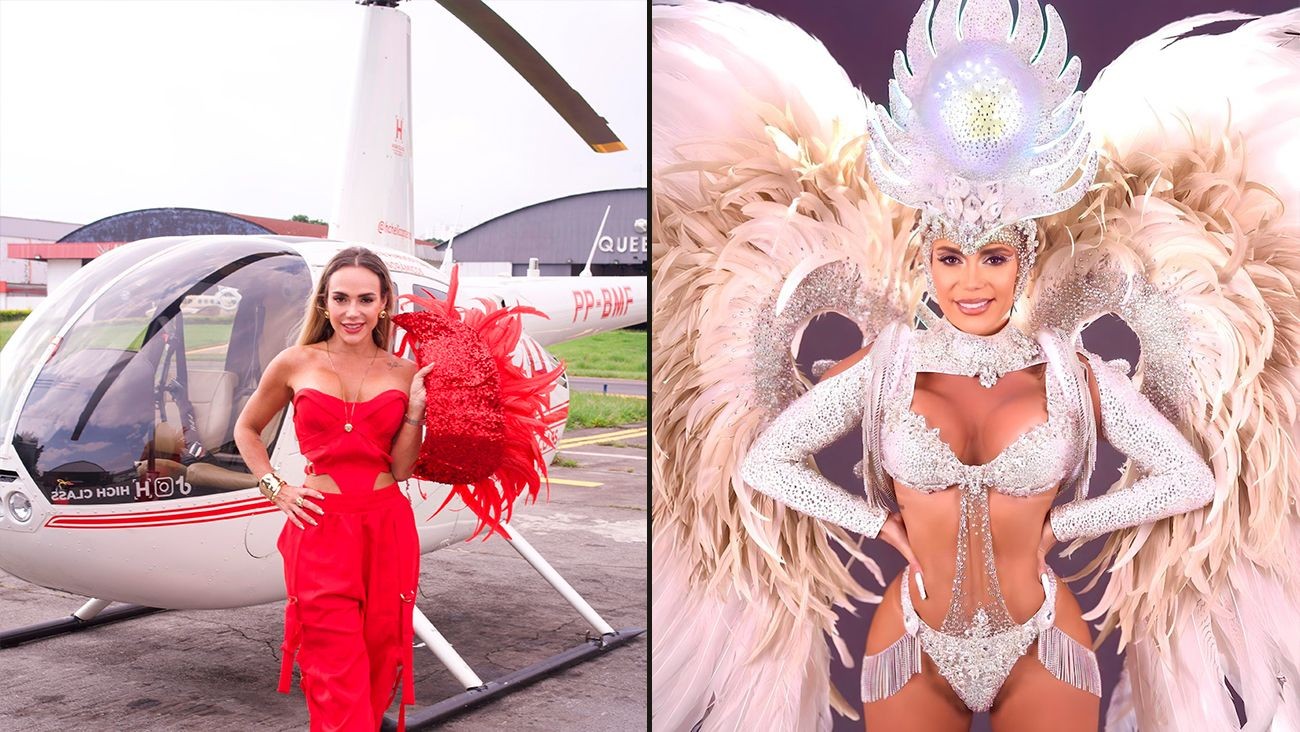 Rainha de bateria, Francine Carvalho usa helicóptero para chegar a tempo de desfilar em Santos: 'Deu tudo certo'