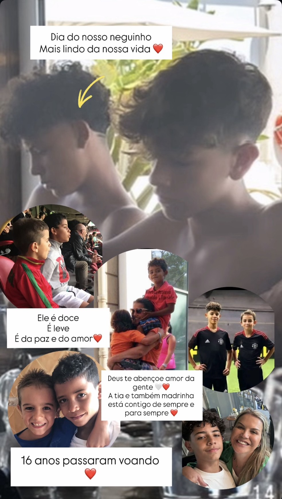 Katia Aveiro parabeniza o sobrinho, Cristiano Ronaldo Jr. — Foto: Instagram