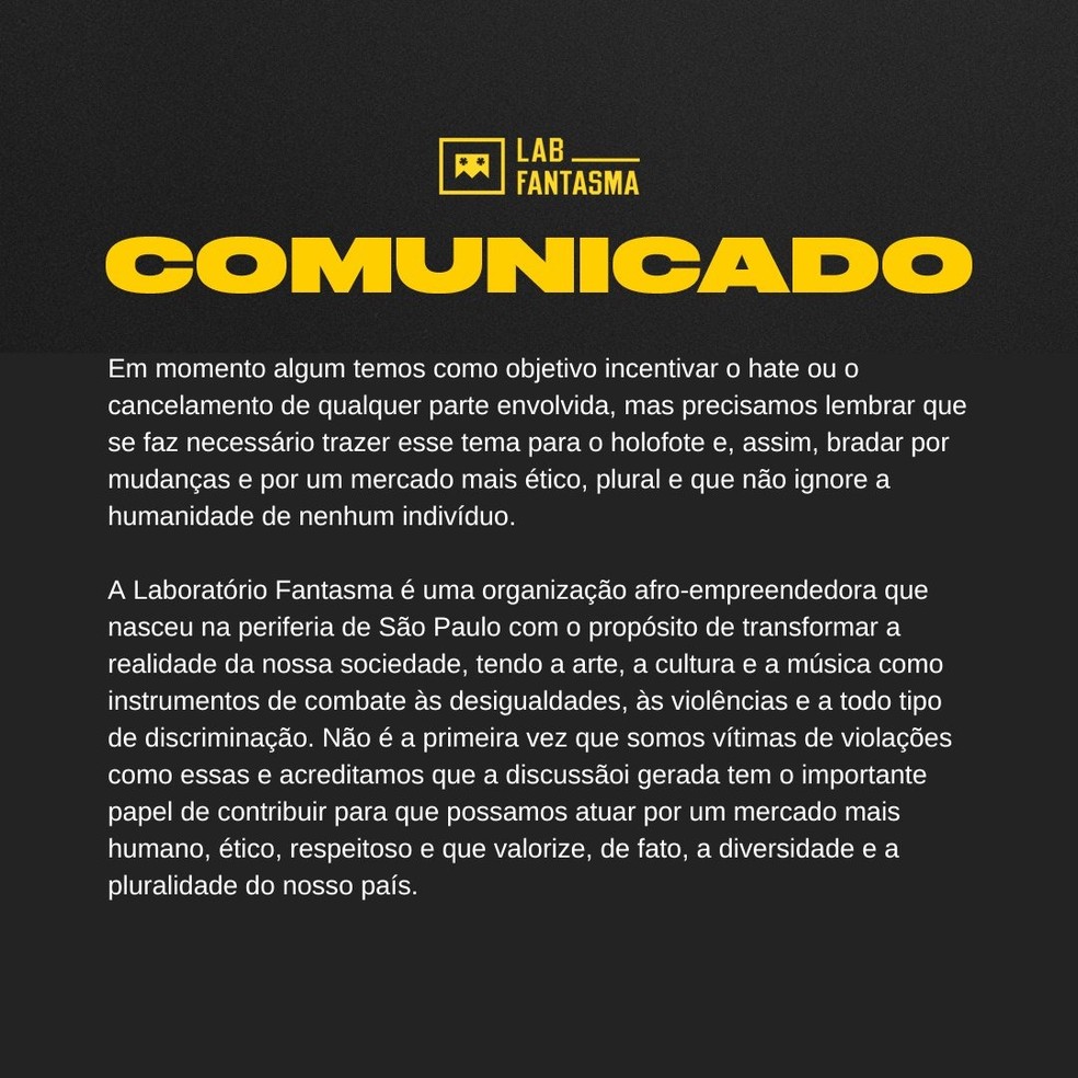 Laboratório Fantasma se manifesta após polêmica de plágio com Juliette e Duda Beat — Foto: Reprodução: X