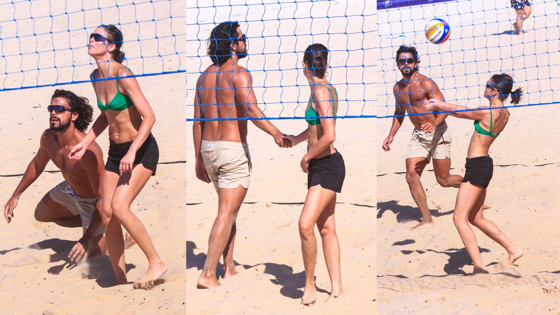 Agatha Moreira e Rodrigo Simas se divertem em treino de vôlei de praia