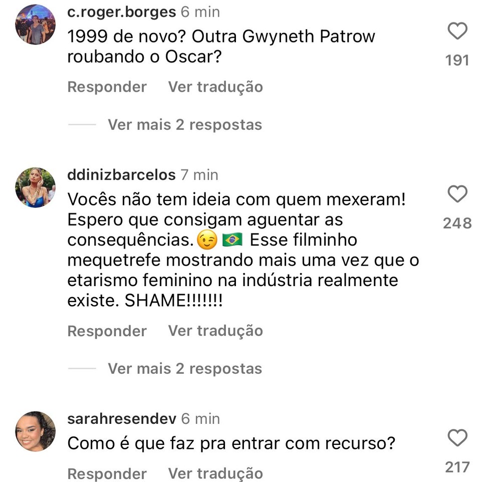 Brasileiros reclamam de derrota de Fernanda Torres — Foto: Reprodução/Instagram
