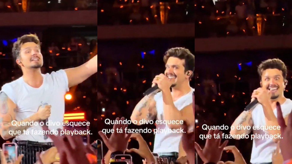 Luan Santana faz careta após esquecer 'playback' em gravação de DVD — Foto: Reprodução