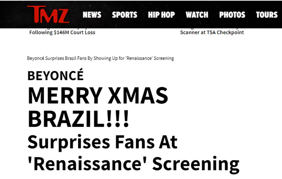 TMZ brinca ao dizer que Beyoncé deu um presente de Natal aos brasileiros — Foto: TMZ