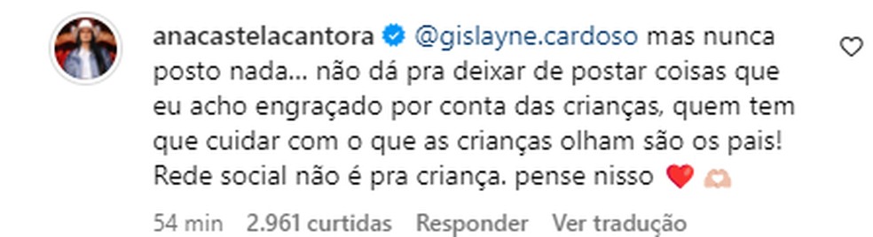 Ana Castela rebate crítica após publicar meme sobre bebida — Foto: Instagram