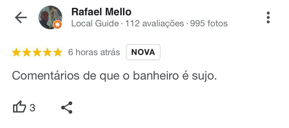Luísa Sonza e Chico Moedas: usuários deixam resenhas em suposto bar de traição — Foto: Reprodução/Google